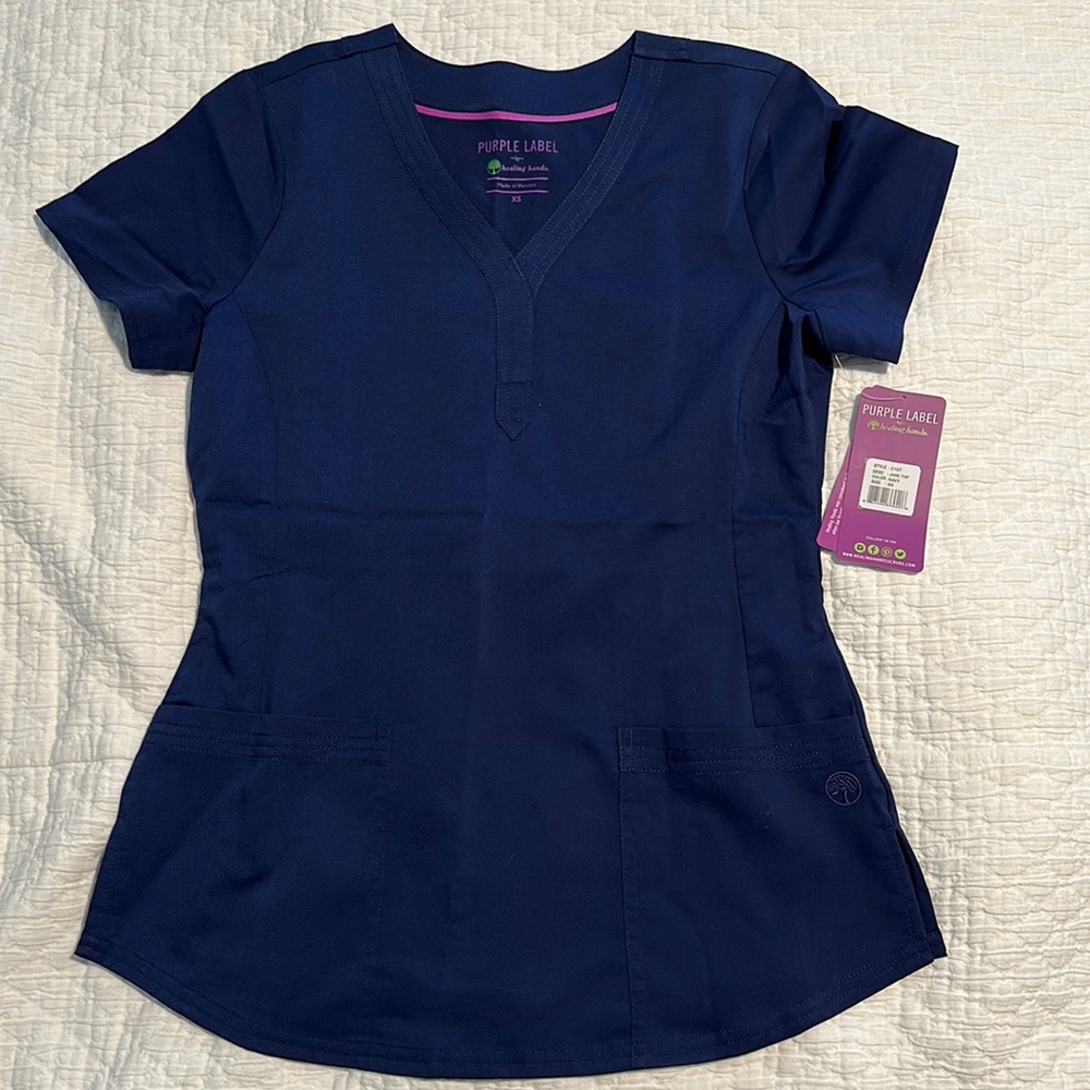 Healing hands purple label navy scrub top